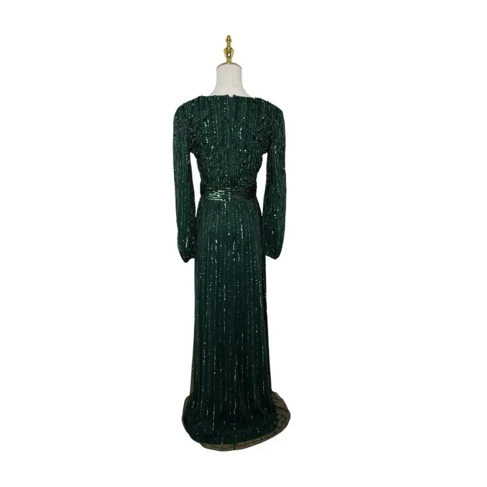 Mac Duggal 5718 Long Sleeve Sequin Gown Dark Green Size 4 $598 - Picture 6 of 7